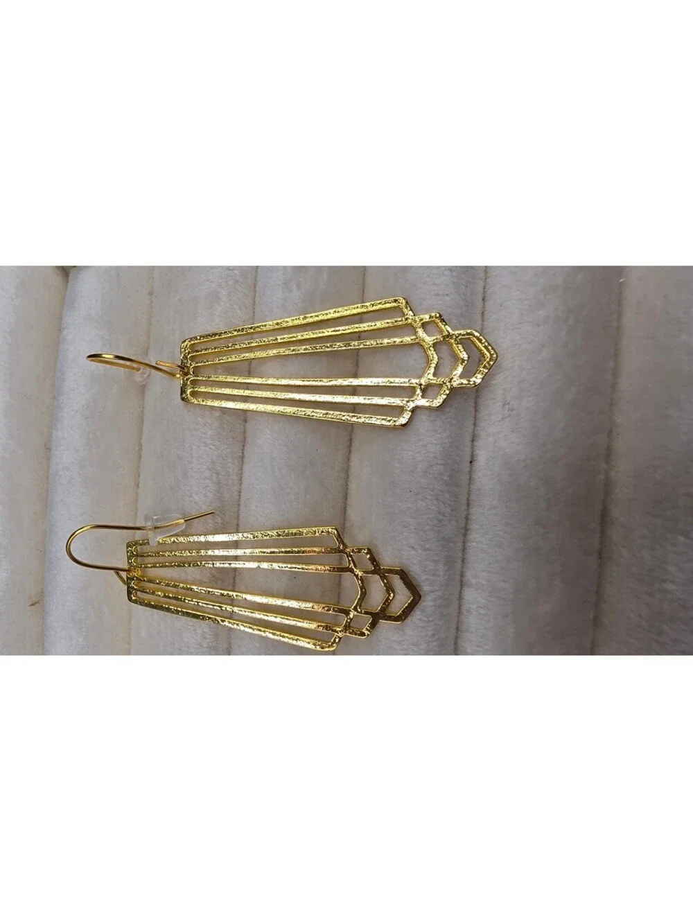 Elegant Gold Tone Art Deco Geometric Drop Earrings